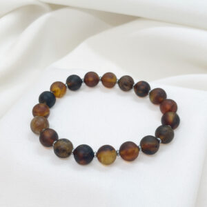 Bransoletka z matowego koniakowego bursztynu i srebra 925