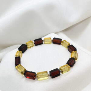 Bransoletka bursztynowa z prostokątnymi kawałkami w kolorach koniakowym i cytrynowym