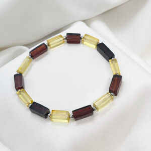 Bransoletka z cytrynowego i koniakowego bursztynu ze srebrem 925